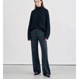 Nili Lotan Charcoal Grey Carbon Mitchell Mid Rise Non Stretch Straight Leg Pants